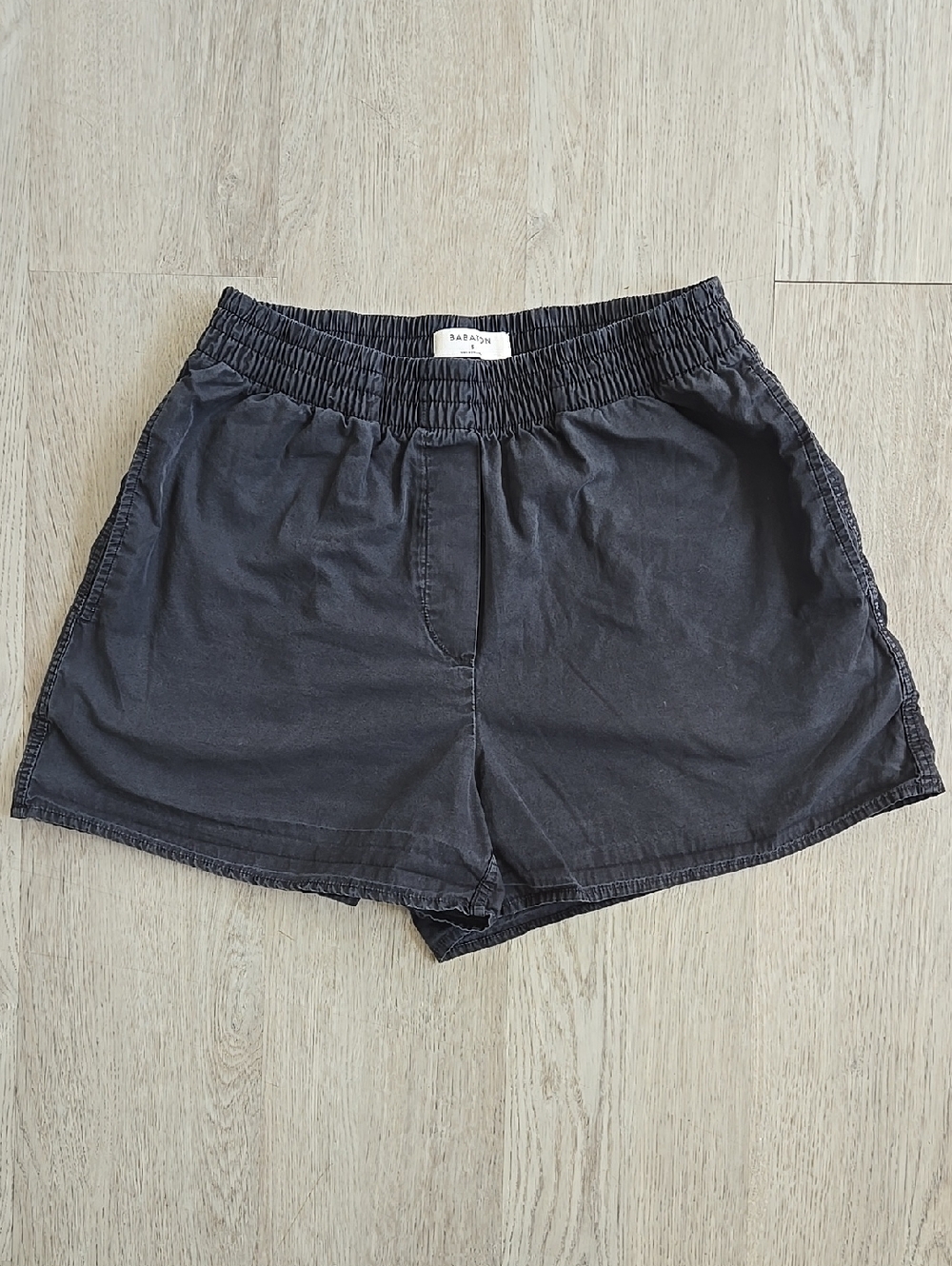 BABATON Washed Black Elastic-Waist Shorts Size S